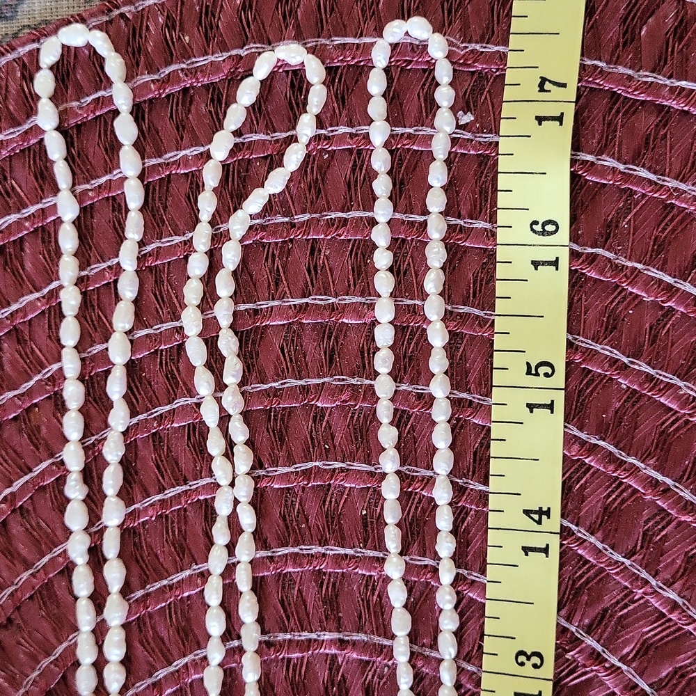 3 strands of fresh water pearls, 35" long each, white - Picture 2 of 2